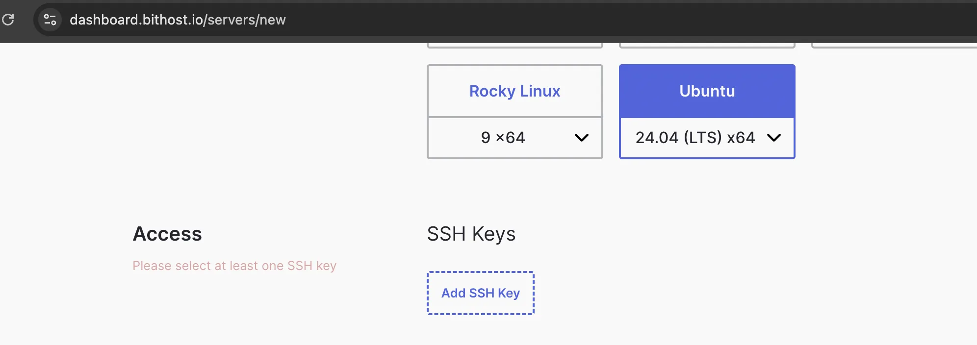server creation - Add SSH key
section