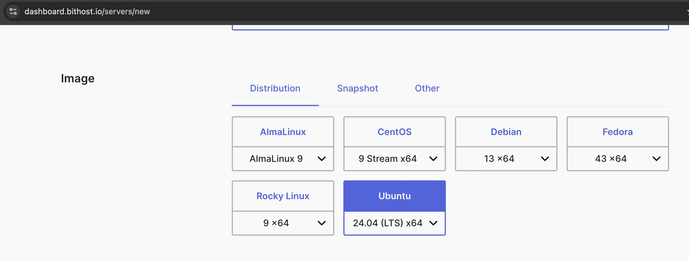 server creation - selecting an OS
image